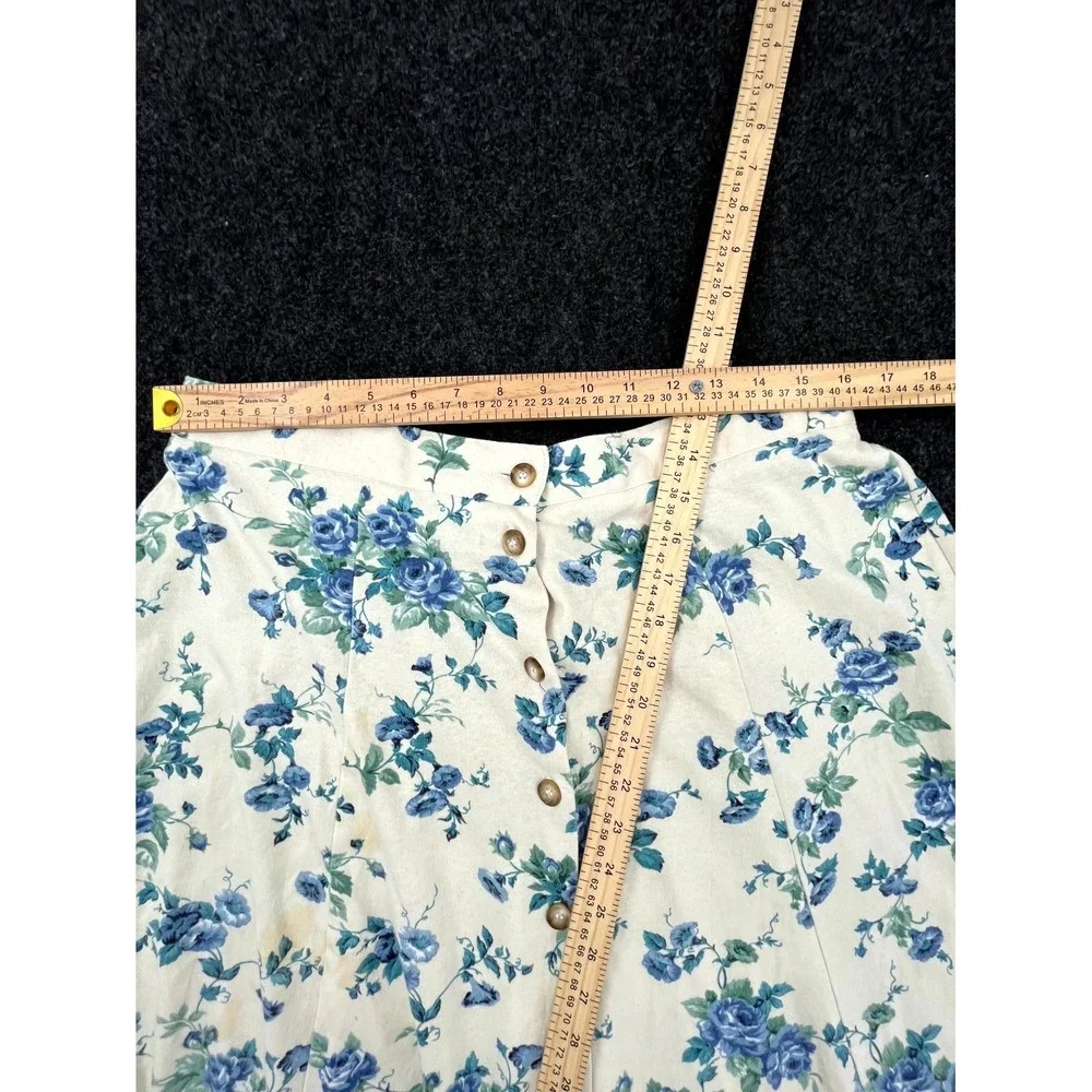 Vintage Jennifer Collins‎ Midi Skirt Womens 1X Cream Blue Floral Button Front
